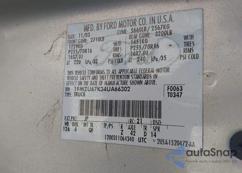 2004 Ford Explorer Sport Trac Adrenalin/Xls/Xlt from USA, damaged, VIN 1FMZU67K34UA66302